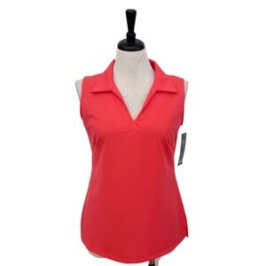 Katherine Way Deep Coral Santa Ana V Neck Sleeveless Collar Top Medium New